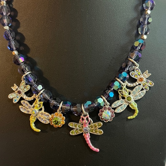 KIRKS FOLLY DRAGONFLY FACETED BEADED CHARM STATEMENT NECKLACE - Picture 13 of 13